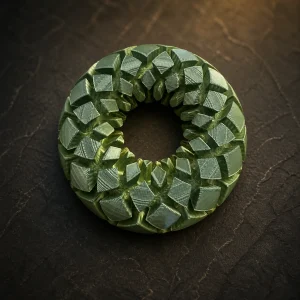 Green 4-inch Rodin coil on a dark studio surface